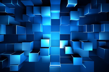 Generative AI : blue background abstract blocks patternの素材