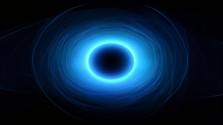 Generative AI : blue abstract background smooth rays of light and circle of light in the centerの素材