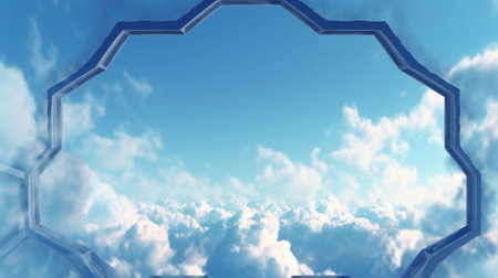 Generative AI : hehagonal clouds futuristic nature backgroundの素材