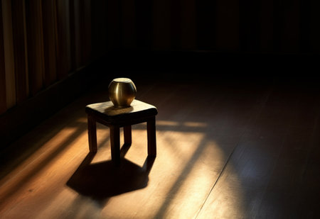 Generative AI : lamp on old wooden tableの素材