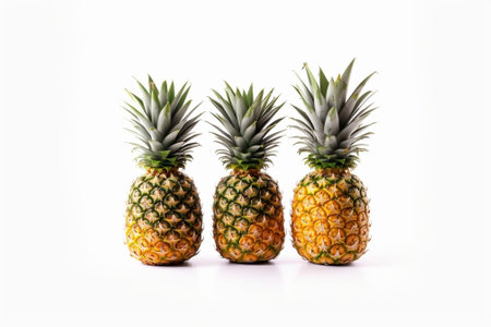 Generative AI : Three canned pineapple isolated on the whiteの素材