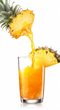 Generative AI : Glass with fresh pineapple juice on whiteの素材
