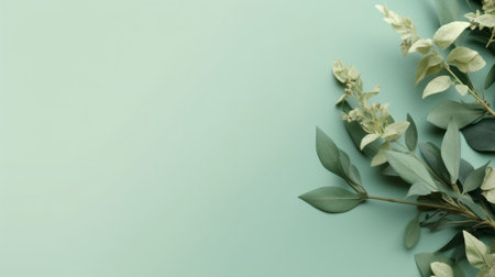 Generative AI : Eucalyptus green leaves abstract background with sun shining and copy spaceの素材