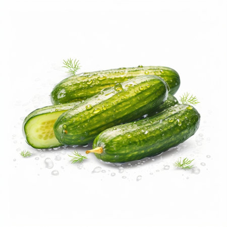 Generative AI : Marinated cucumbers isolated on the white backgroundの素材
