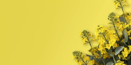 Generative AI : Rapeseed yellow green field in spring abstract natural eco seasonal floral backgroundの素材