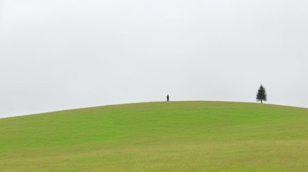 Generative AI : Lonely green tree over the hill in the Tuscany Italy Natural landscape backgroundの素材