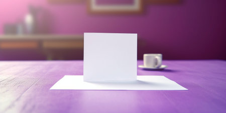 Generative AI : Sheet of white lined paper on the violet backgroundの素材