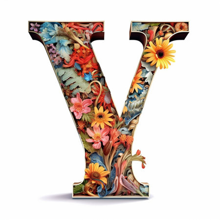 Generative AI : alphabetical letter Y made of flowers clipping pathの素材