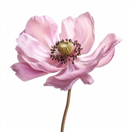 Generative AI : Flower head Poppy Lght pink anemone isolated on white backgroundの素材