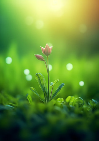 Generative AI : Tulip flowers on the green bokeh floral backgroundの素材