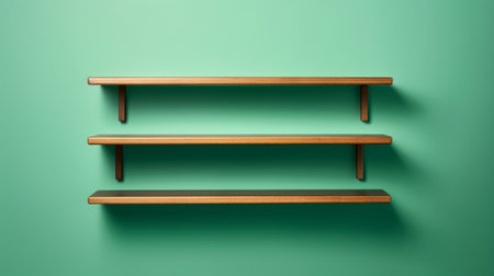 Generative AI : empty shelf on blue wooden wallの素材