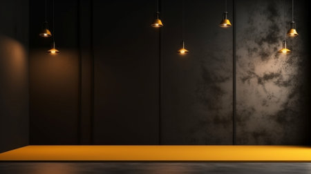 Generative AI : lighting studio equipment color concrete background yellow plaster wall banner sizeの素材
