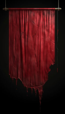Generative AI : red curtain background crumpled canvas textureの素材