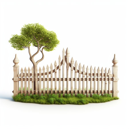 Generative AI : wooden planks fence isolated on white backgroundの素材