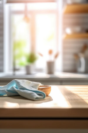 Generative AI : kitchen towel on old wooden desk in the bedroomの素材