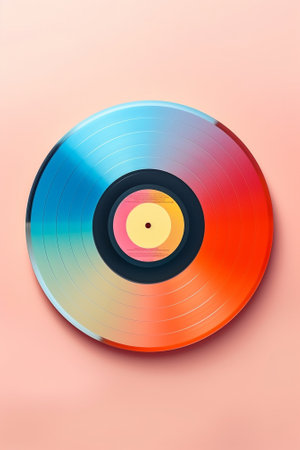 Generative AI : photo of Vintage vinyl record with red label retro film filtered instagram styleの素材
