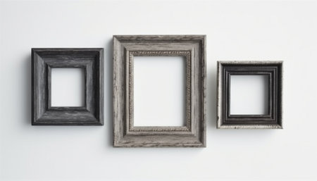 Generative AI : three grey frames on old dirty wall retro filtered instagram styleの素材