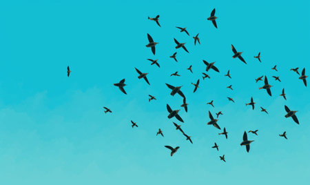 Generative AI : birds flying in the blue skyの素材