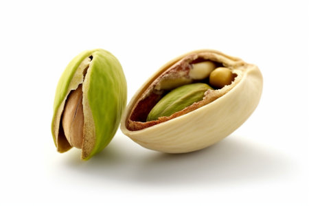 Generative AI : Single pistachio nut isolated om the white macroの素材