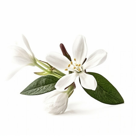Generative AI : White apple flowers branch isolated on white background design elementの素材