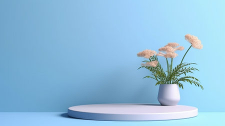 Generative AI : flowers and tree branch in can on blue table floral compositionの素材