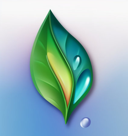 Generative AI : leaf with drops of water vectorの素材