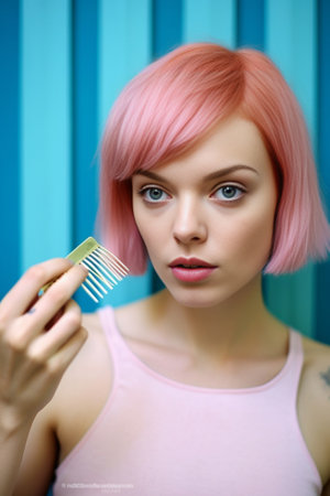 Generative AI : beautiful blond girl with combの素材