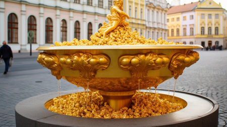 Generative AI : Fountain with golden lucky frog the symbol of Torun cityの素材