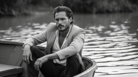 Generative AI : Man on the riverの素材