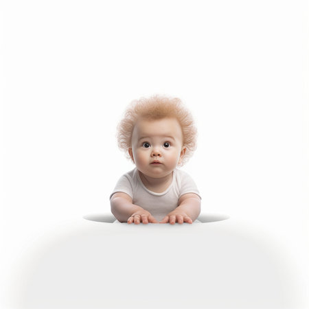 Generative AI : Little baby with laptop on a white backgroundの素材