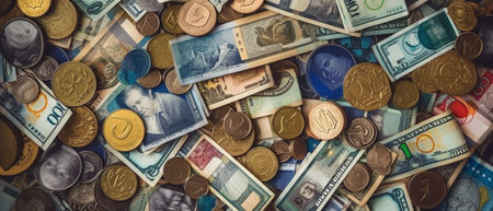 Generative AI : Background from dollar and euro different banknotesの素材