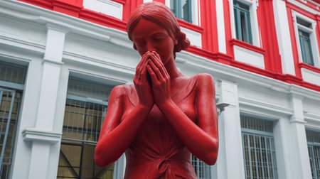 Generative AI : WARSAW POLAND AUGUST 29 2019 Sculpture of Marie SklodowskaCurie by polish sculptor Bronislaw Krzysztof The Nobel prize winning scientist is holding a graphic symbolの素材