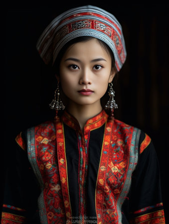 Generative AI : Portrait of young woman in traditional costumeの素材