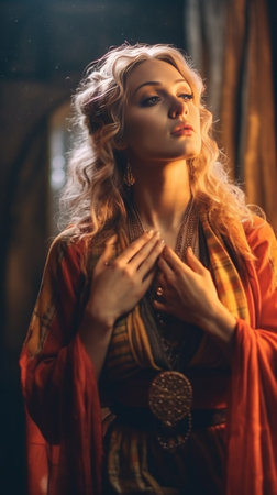 Generative AI : beautiful praying blond woman vintage style portraitの素材