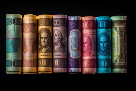 Generative AI : europe money euro banknotes under roll of paper for insert text or designの素材