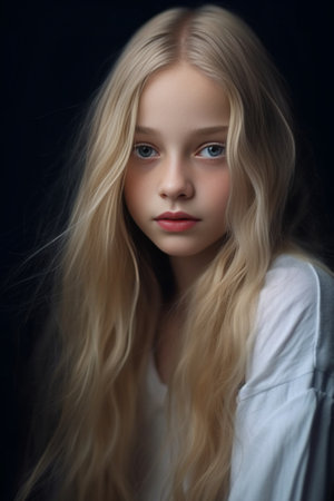Generative AI : portrait of beautiful girl with long unruly blond hairの素材