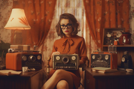 Generative AI : retro portrait woman and vintage typewriterの素材