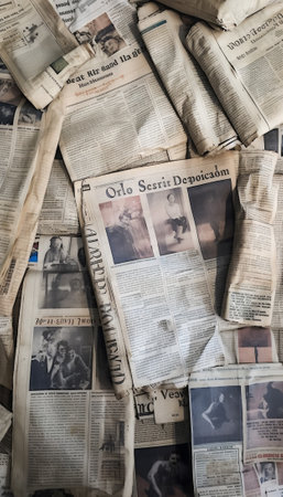 Generative AI : old papers on wallの素材