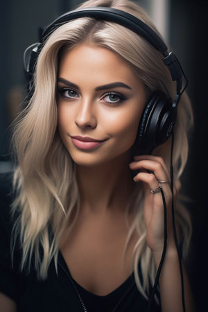 Generative AI : beautiful girl with headphonesの素材