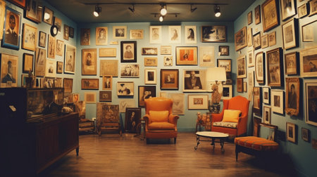Generative AI : old exhibition room retro filtered instagram styleの素材