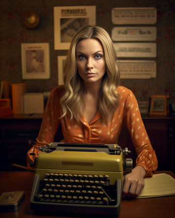 Generative AI : retro portrait woman and vintage typewriterの素材