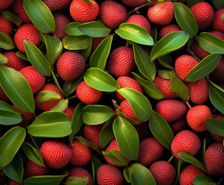 Red Wild Strawberry Background Top View : Generative AIの素材