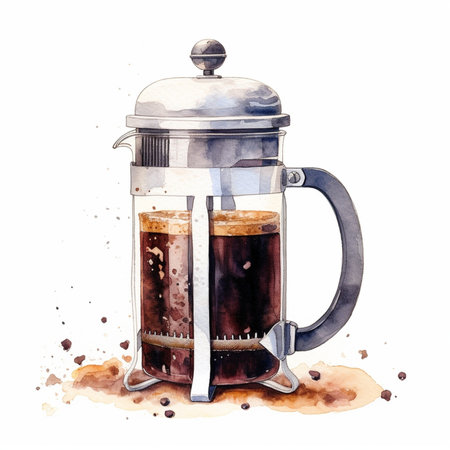 French Press Coffee or Tea Maker isolated on white background : Generative AIの素材