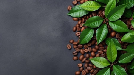 Border from Coffee Beans and Laurel Leaves on a Sacking Hessian Burlap background : Generative AIの素材