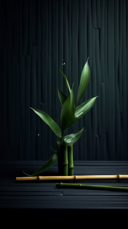 Green Leaves on a Bamboo Mat : Generative AIの素材