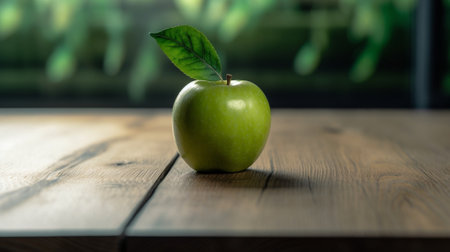 One Apple on Wooden Tabletop : Generative AIの素材