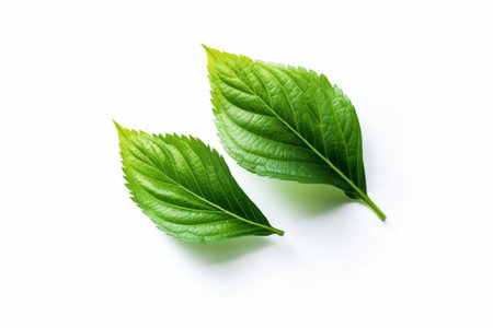Pair of Fresh Natural Green Leaves on white background : Generative AIの素材