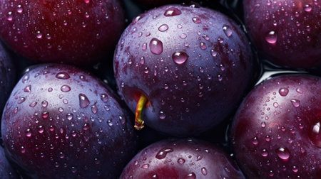 Plums with Water Drops Closeup : Generative AIの素材