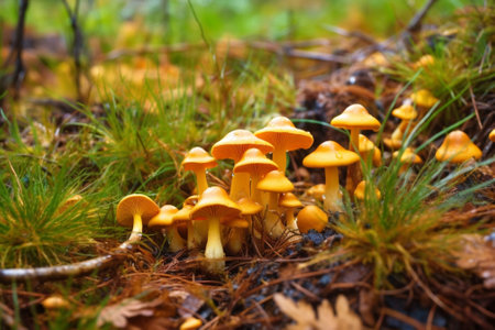 Two Yellow Boletus in the Grass : Generative AIの素材