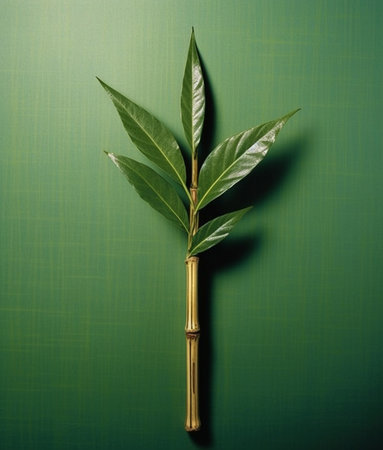 Young Tree Leaves on a Bamboo Mat : Generative AIの素材